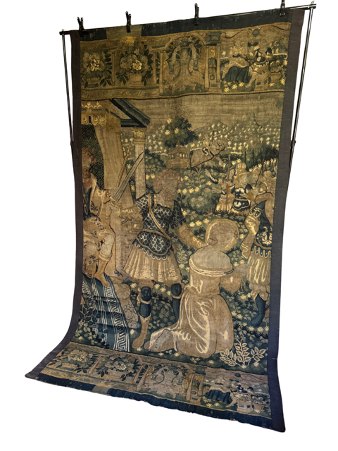 17th century handwoven Flemish tapestry fragment