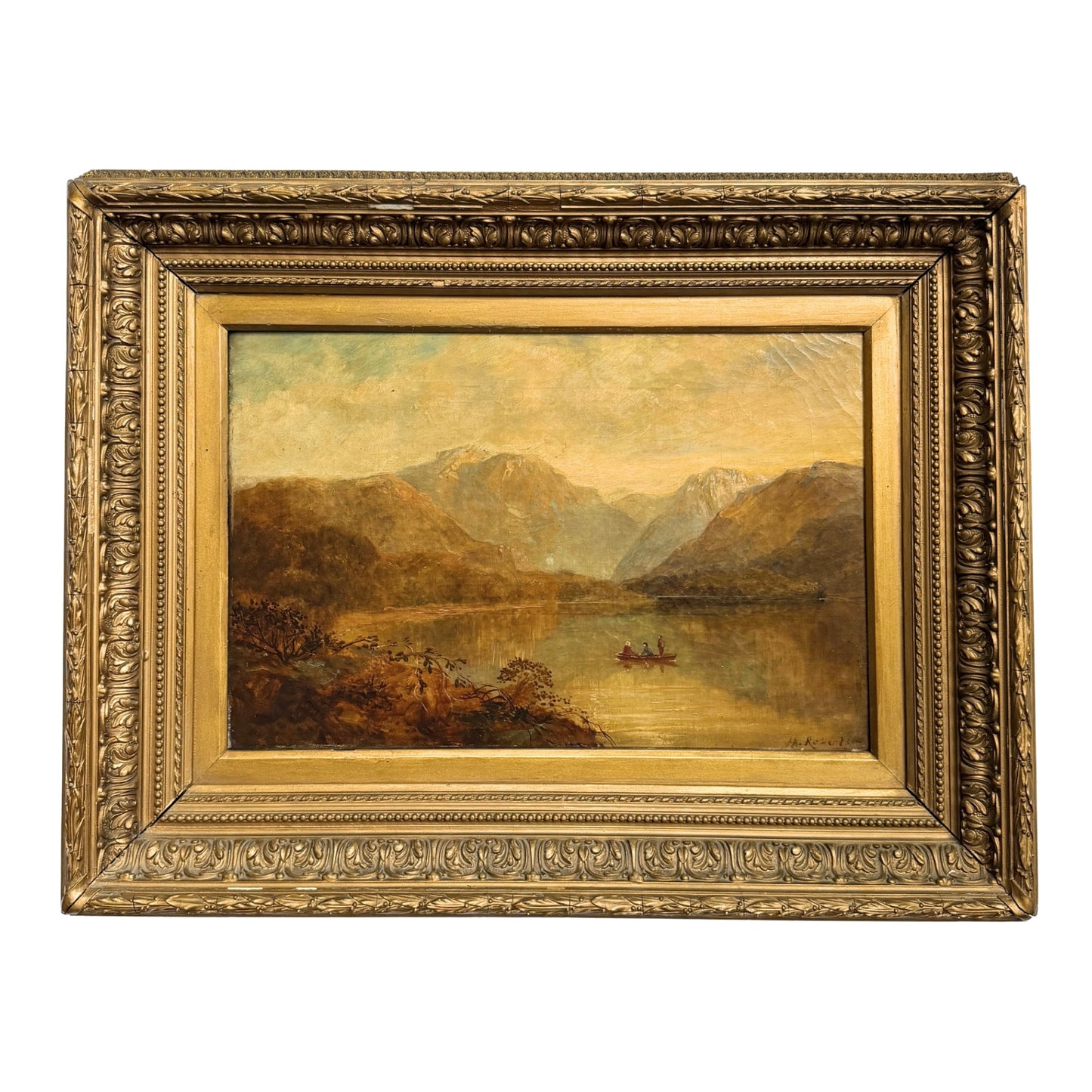 Large 19th Century Scottish Loch Landscape Oil Painting, Signed H. Robertson