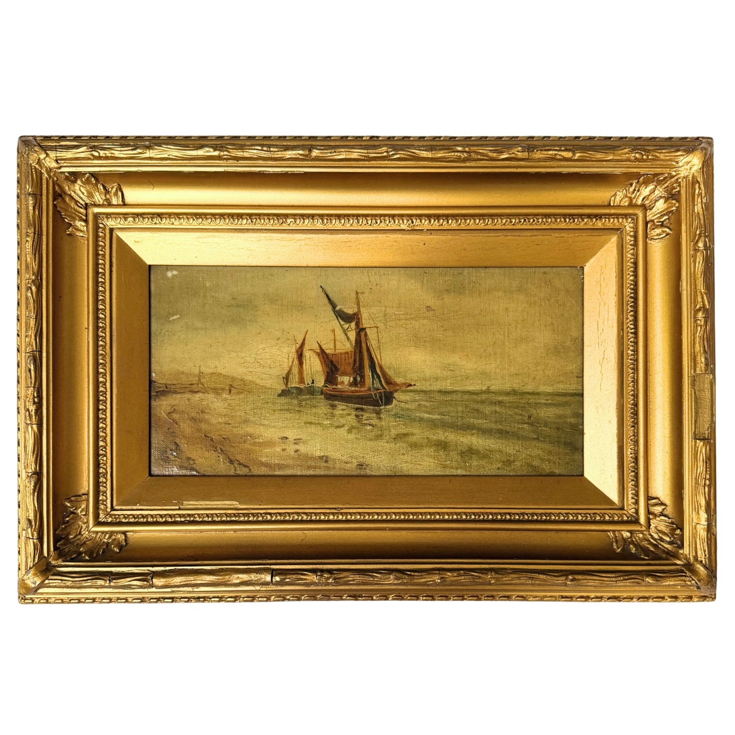 19th Century Naive Marine Oil Painting of Sailing Vessels