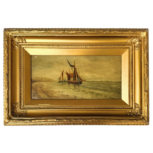 19th Century Naive Marine Oil Painting of Sailing Vessels