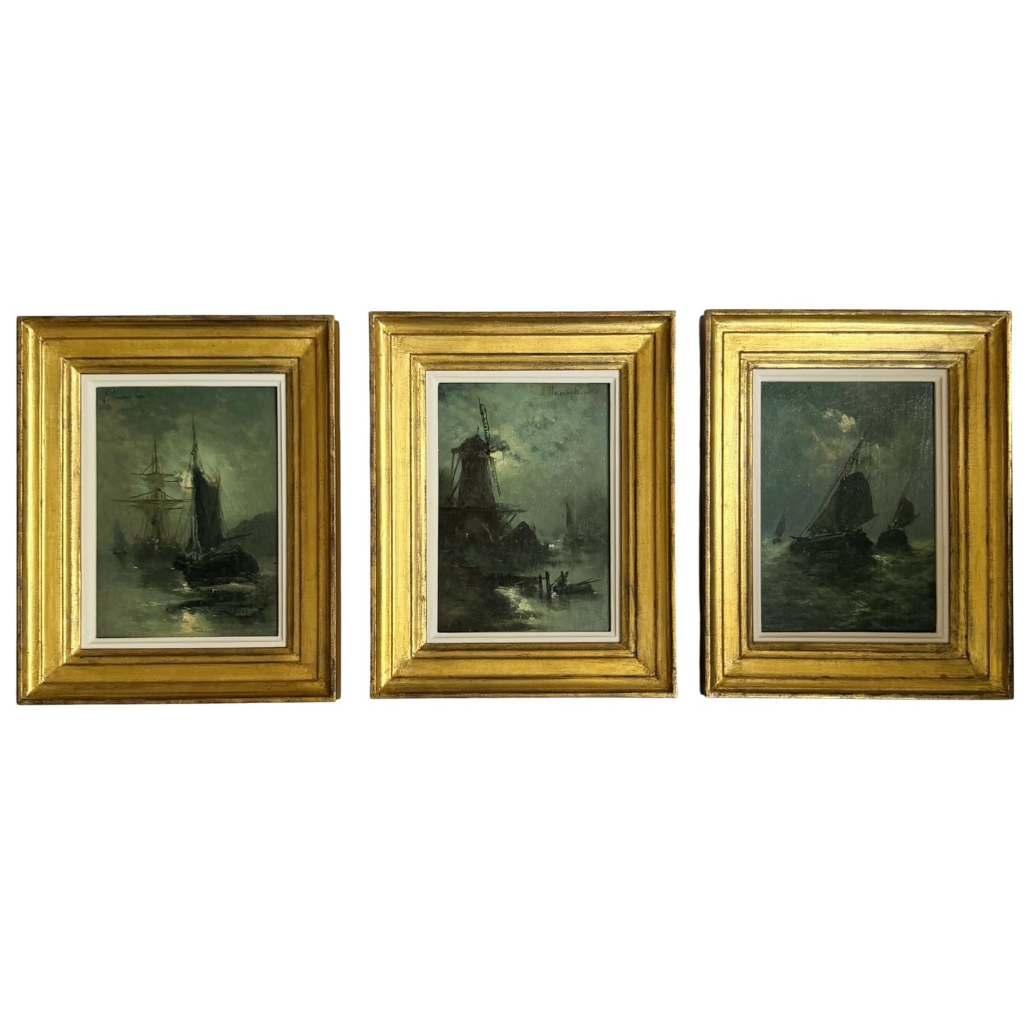 Set of Three Maritime Paintings by Edouard Moerenhout
