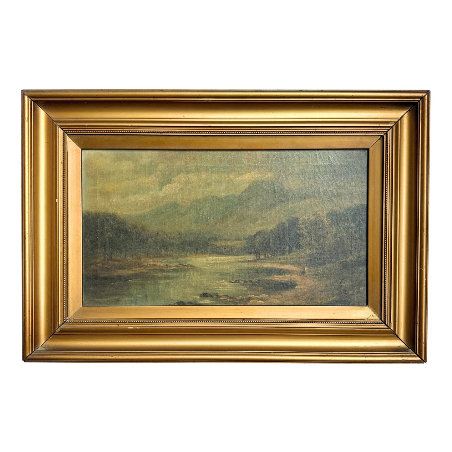 19th Century Mountain River Landscape, Oil on Canvas