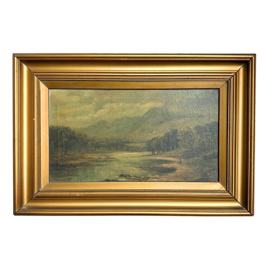 19th Century Mountain River Landscape, Oil on Canvas