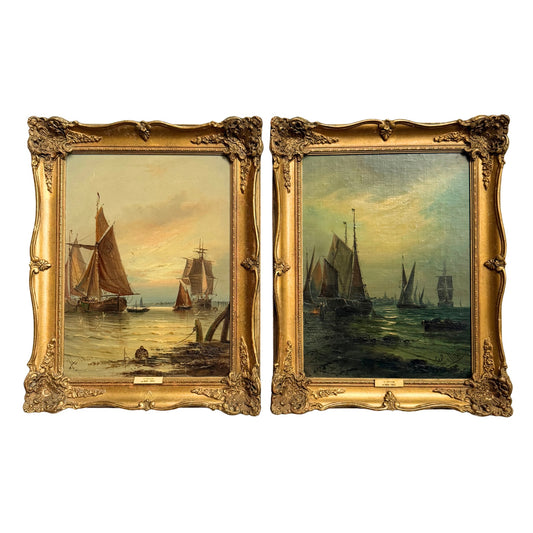 Pair of George Callow 19th Century Marine Oil Paintings - Morning & Evening
