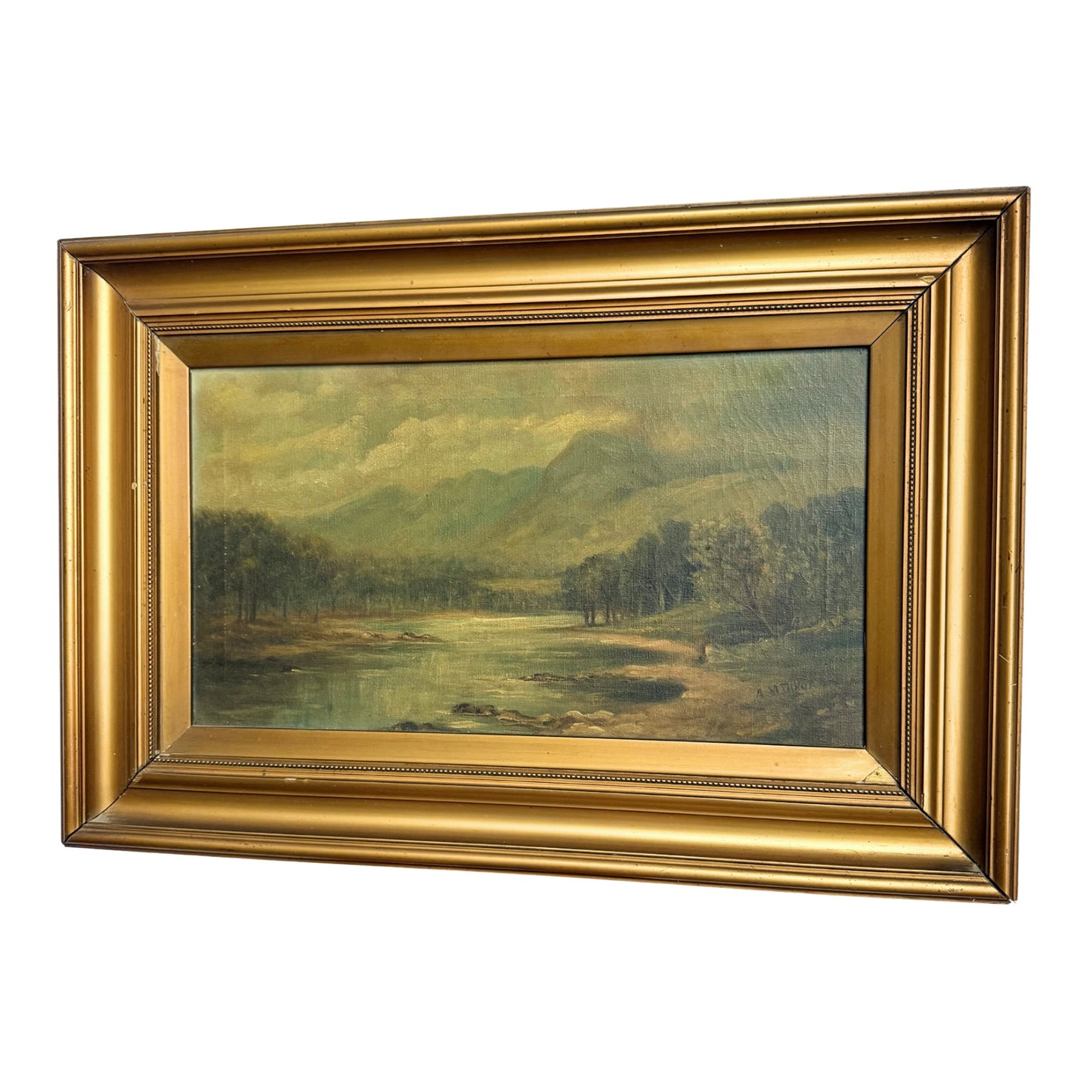 19th Century Mountain River Landscape, Oil on Canvas