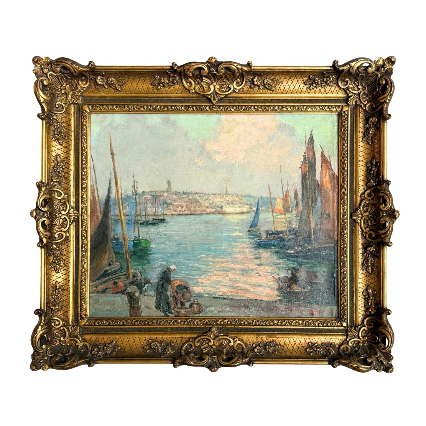 Camille Kufferath (Belgian, 1881-1955), Harbor Scene Oil Painting