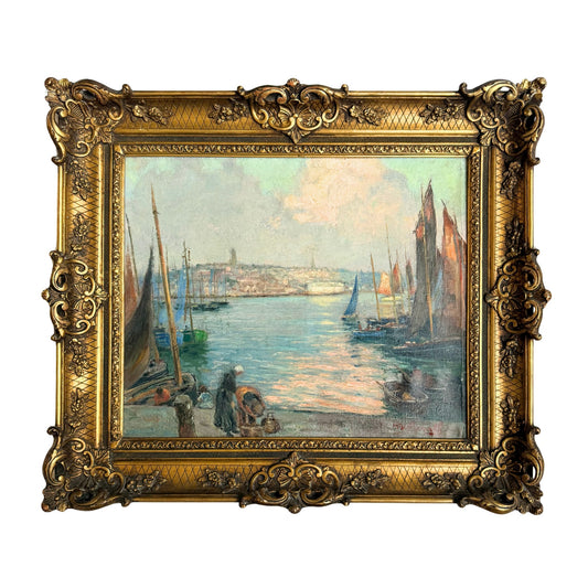 Camille Kufferath (Belgian, 1881-1955), Harbor Scene Oil Painting
