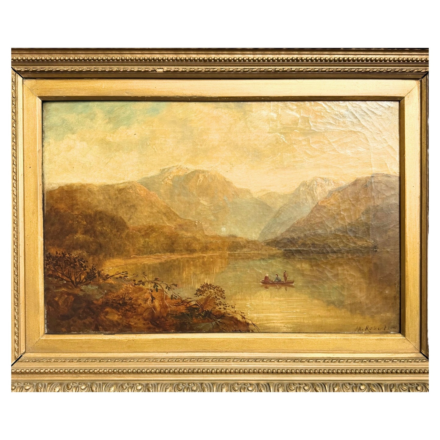 Large 19th Century Scottish Loch Landscape Oil Painting, Signed H. Robertson