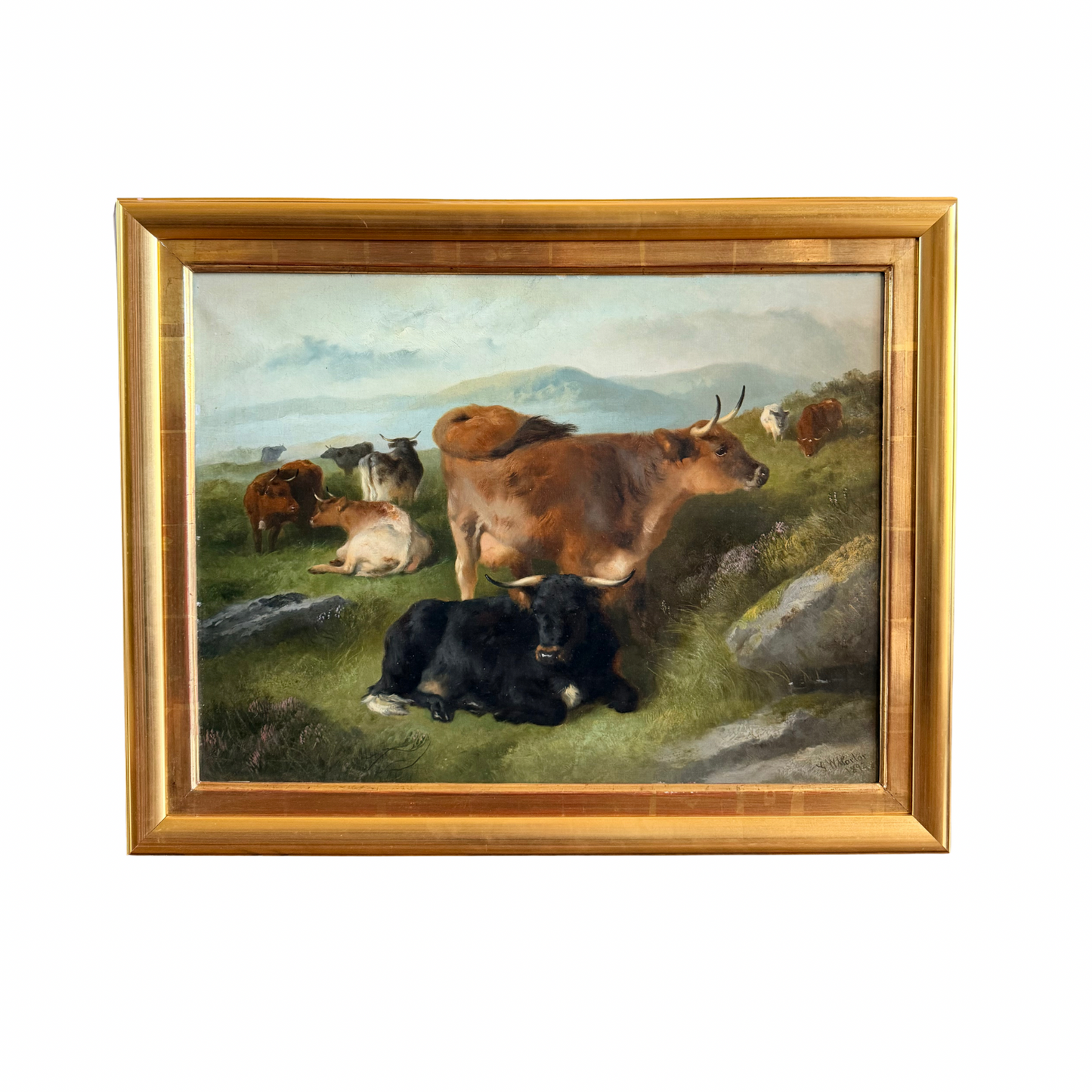 19th century Scottish highland cow painting by George W Horlor