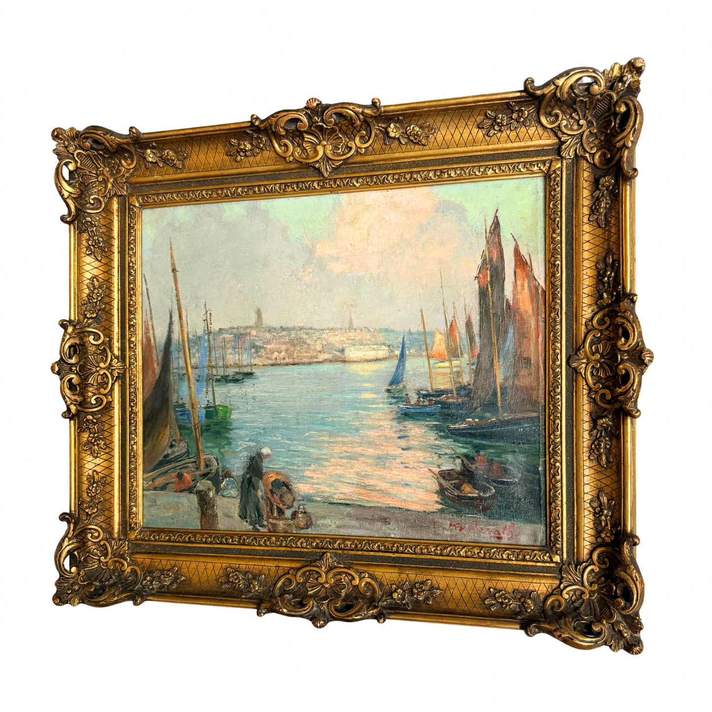 Camille Kufferath (Belgian, 1881-1955), Harbor Scene Oil Painting
