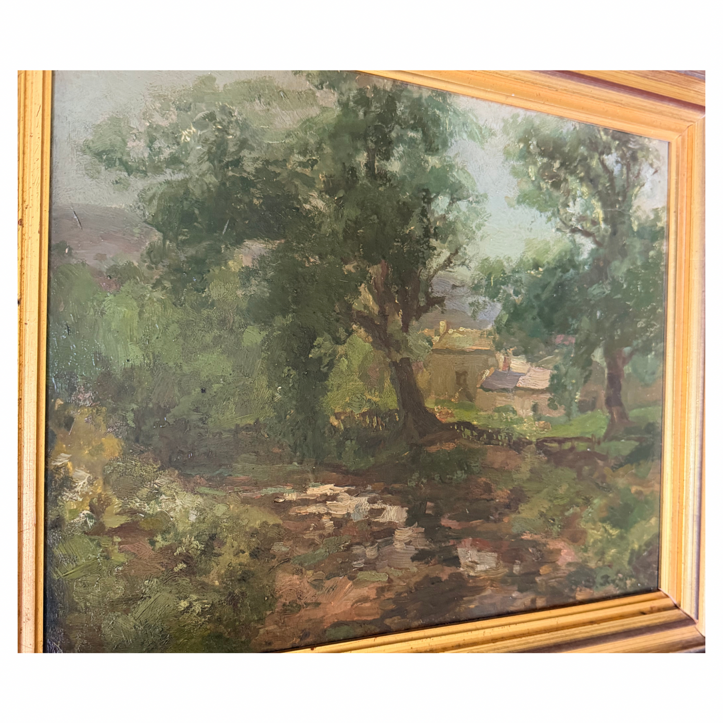 Early 20th Century Woodland Stream Landscape with Cottages