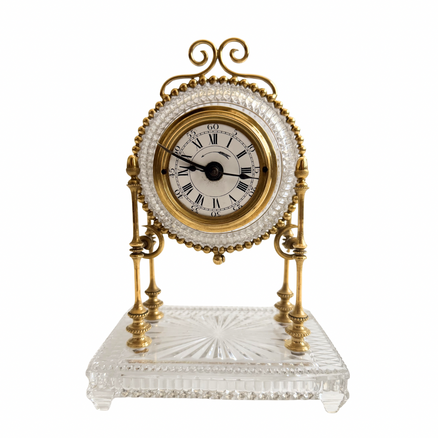 French crystal and gilt brass desk clock