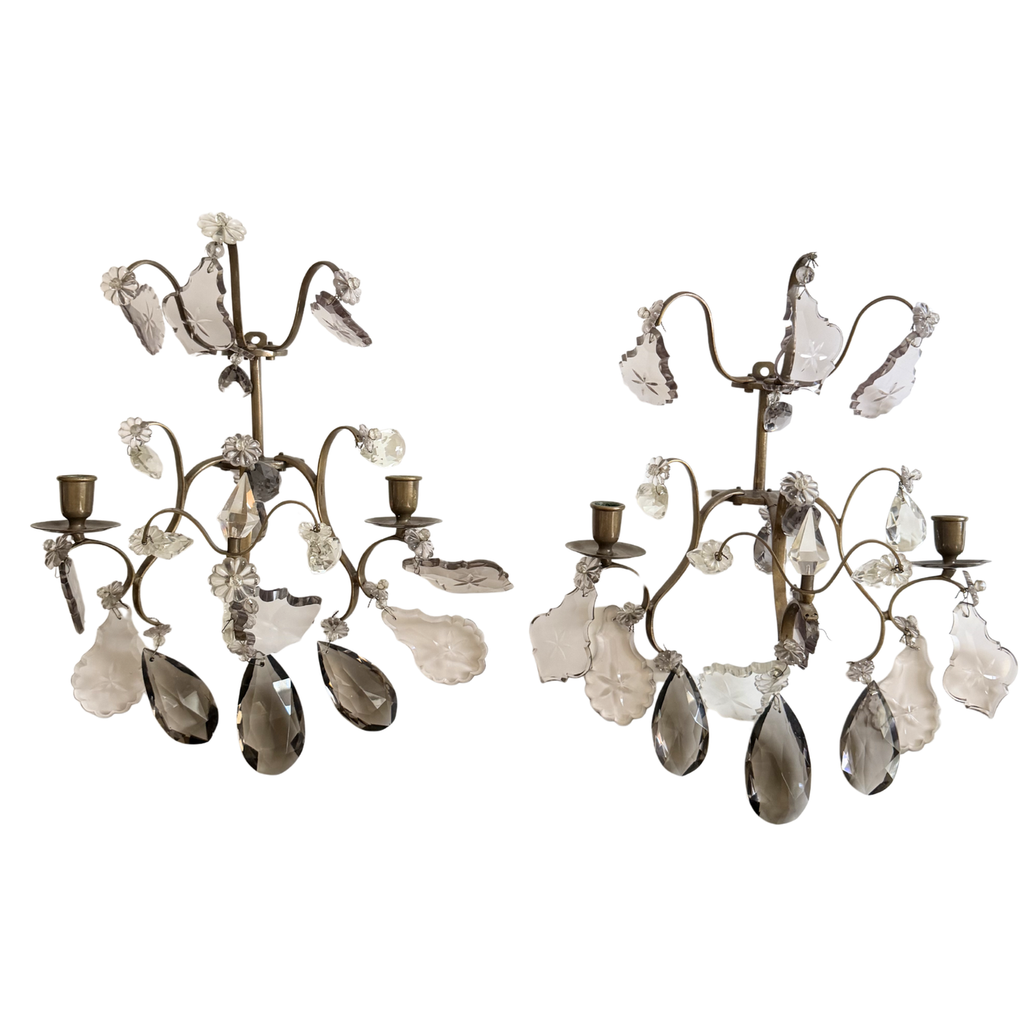 Crystal and brass wall sconces (pair)