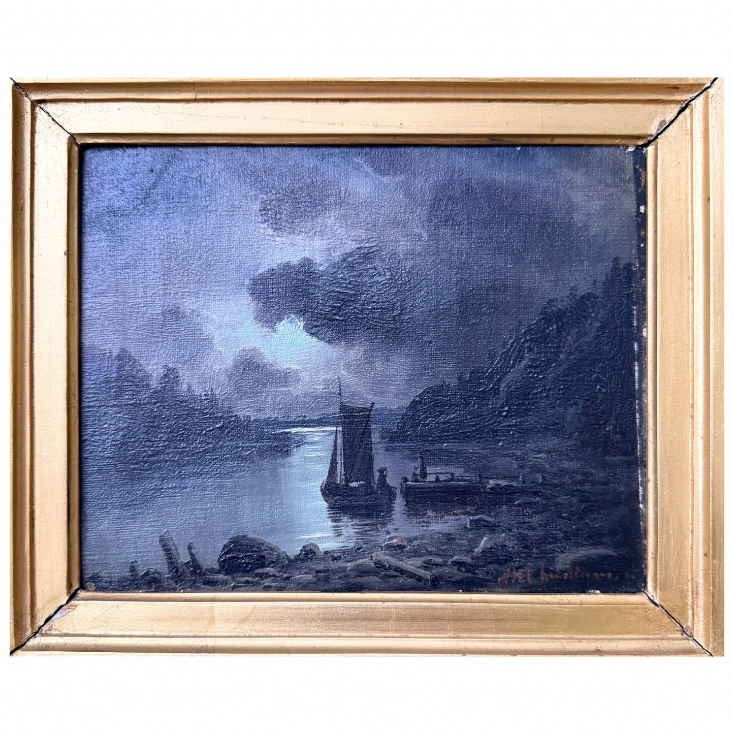 Niels Hans Christiansen 19th century Nocturnal Landscape Oil Painting
