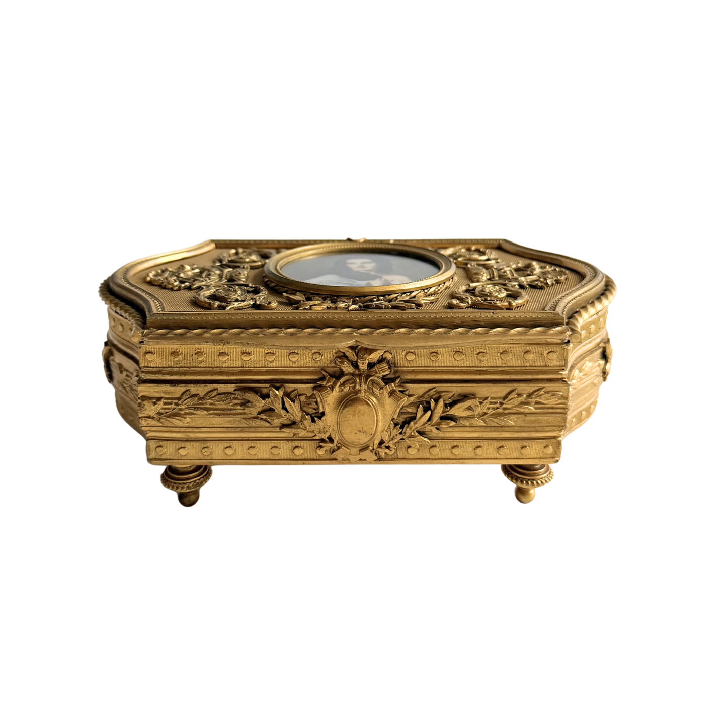 French antique gilt bronze jewelry casket