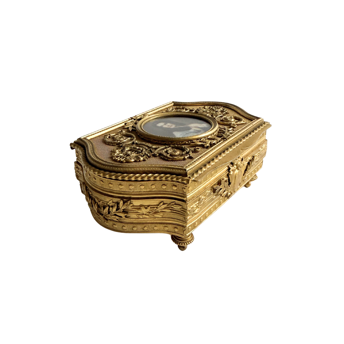 French antique gilt bronze jewelry casket