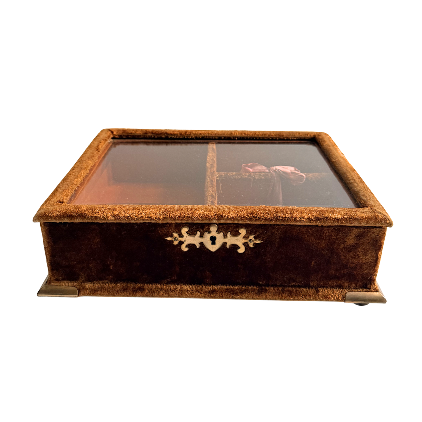 Victorian velvet and glass-top dresser box