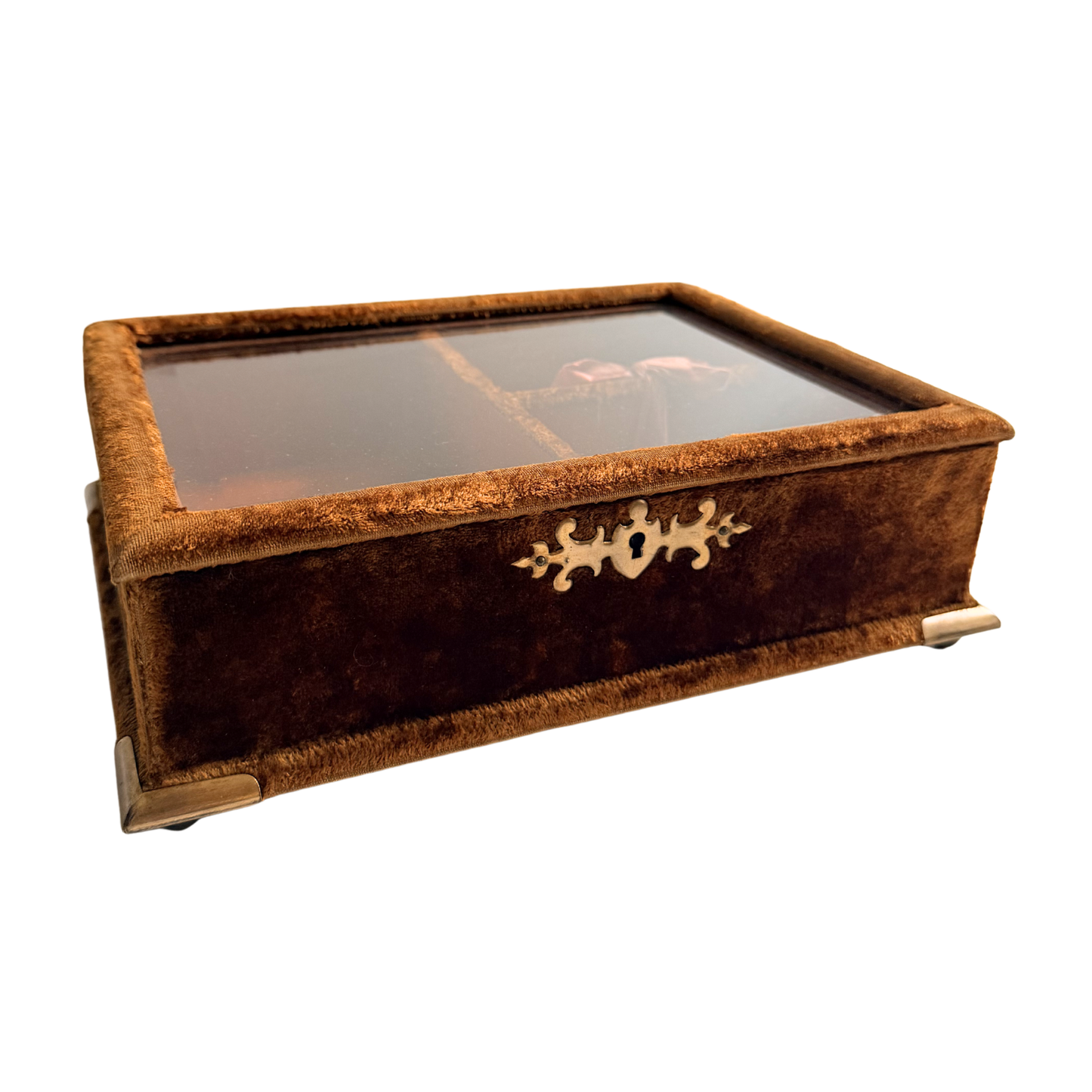 Victorian velvet and glass-top dresser box