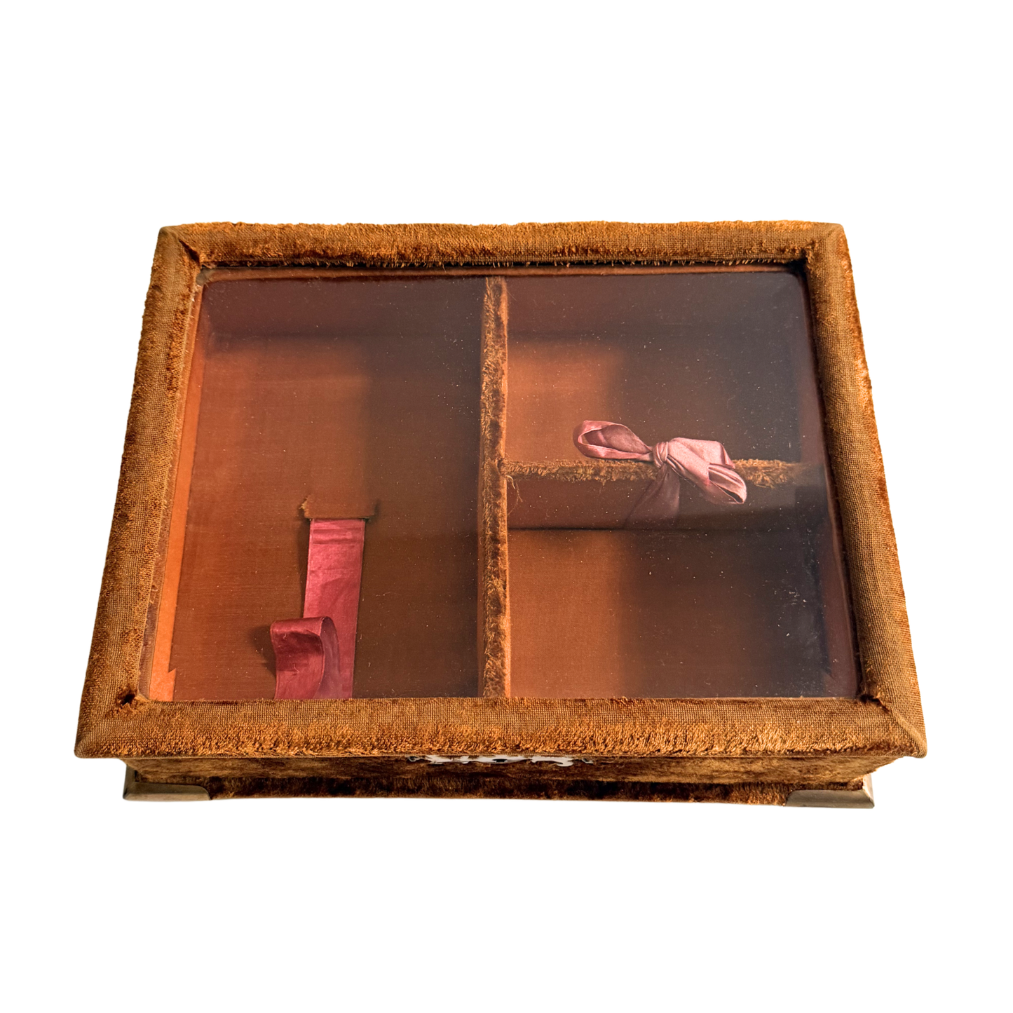 Victorian velvet and glass-top dresser box