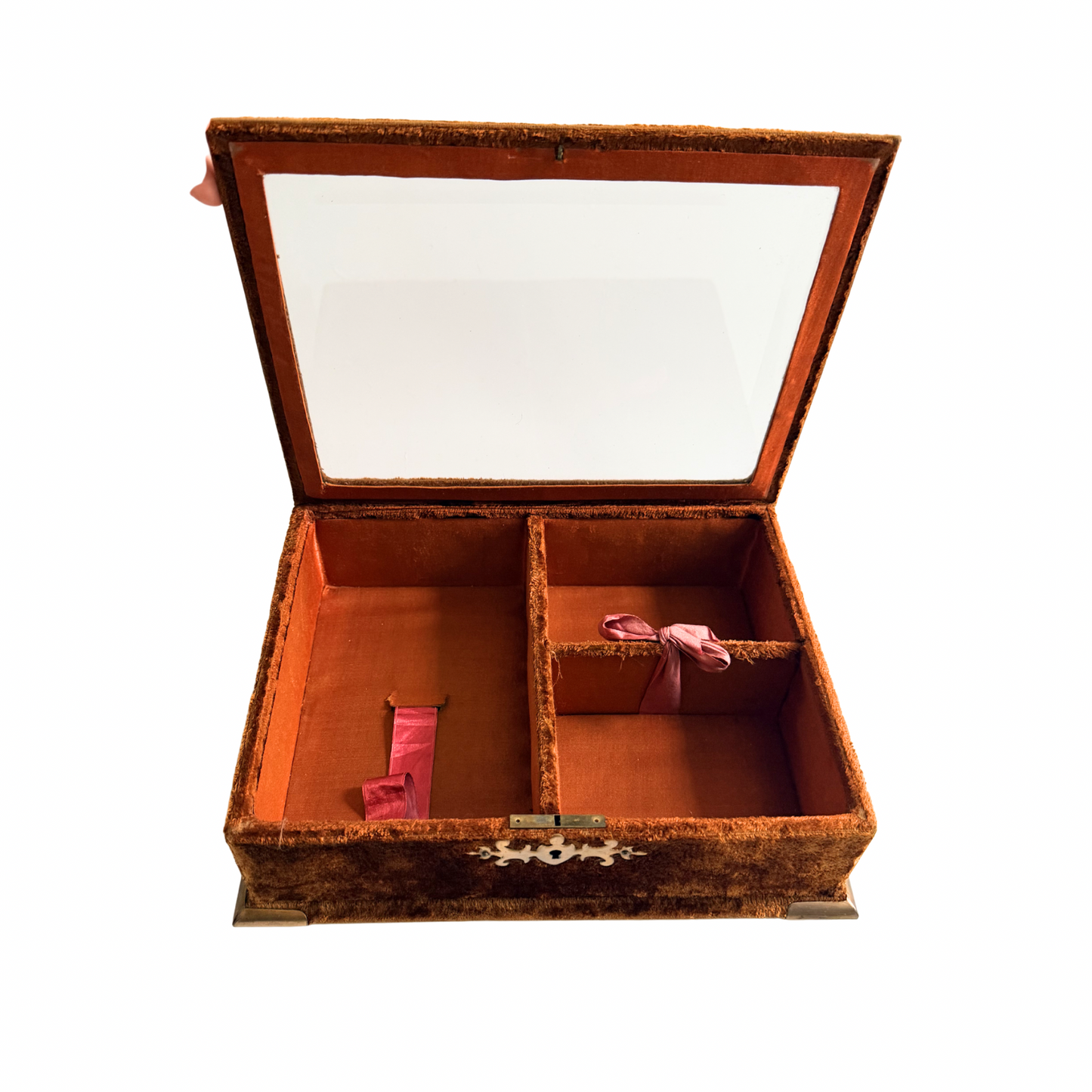 Victorian velvet and glass-top dresser box