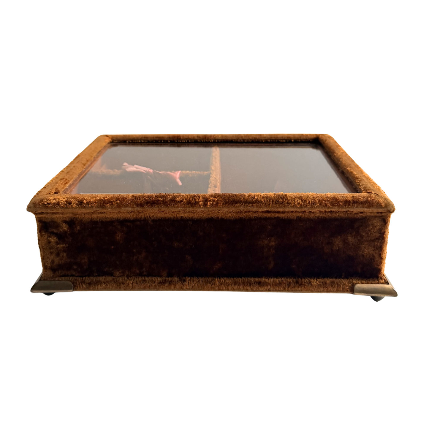 Victorian velvet and glass-top dresser box