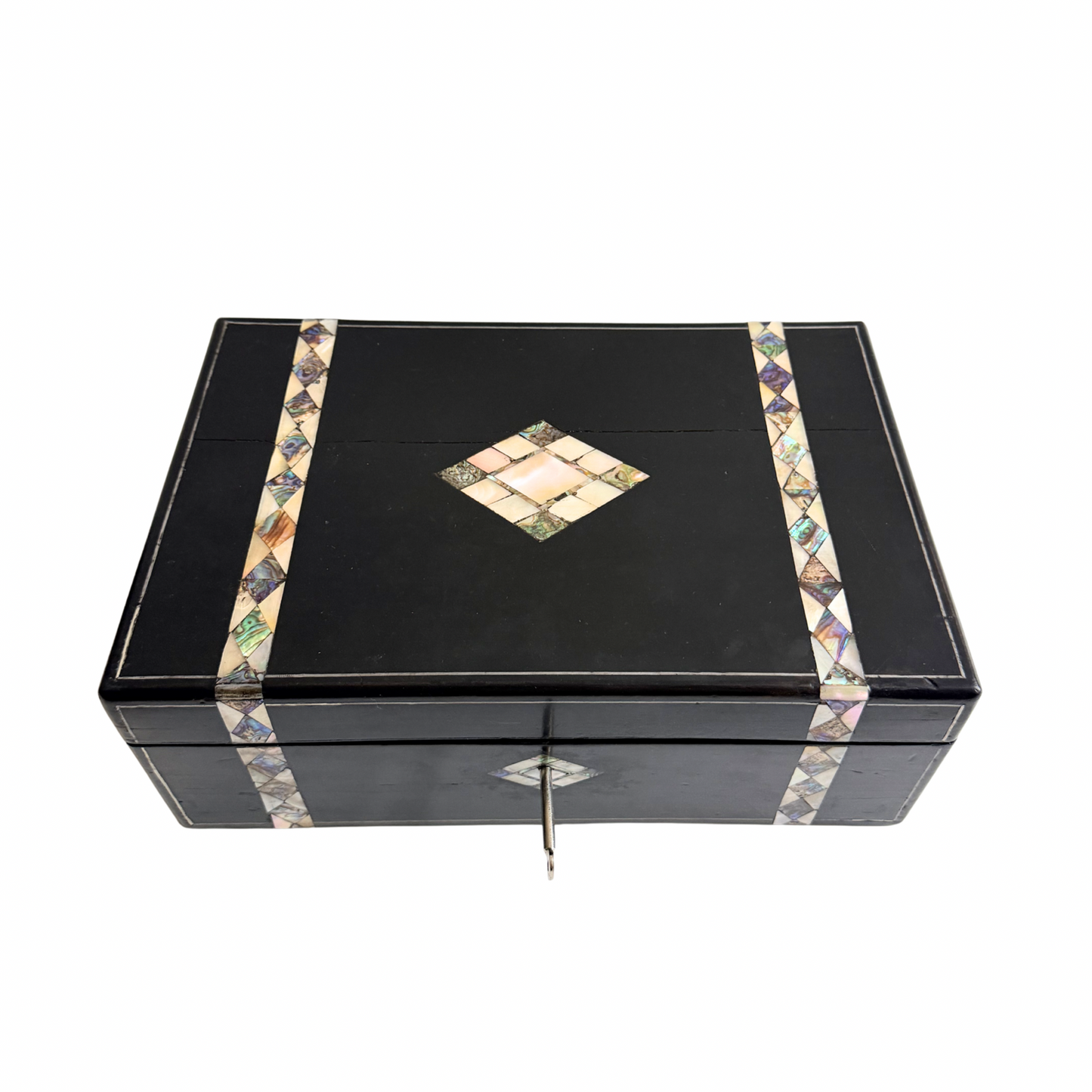 Antique English writing slope with mother of pearl and abalone inlay
