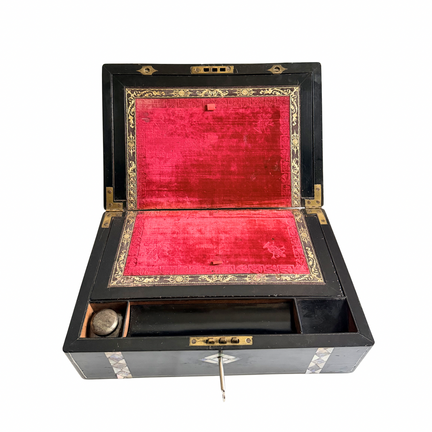 Antique English writing slope with mother of pearl and abalone inlay