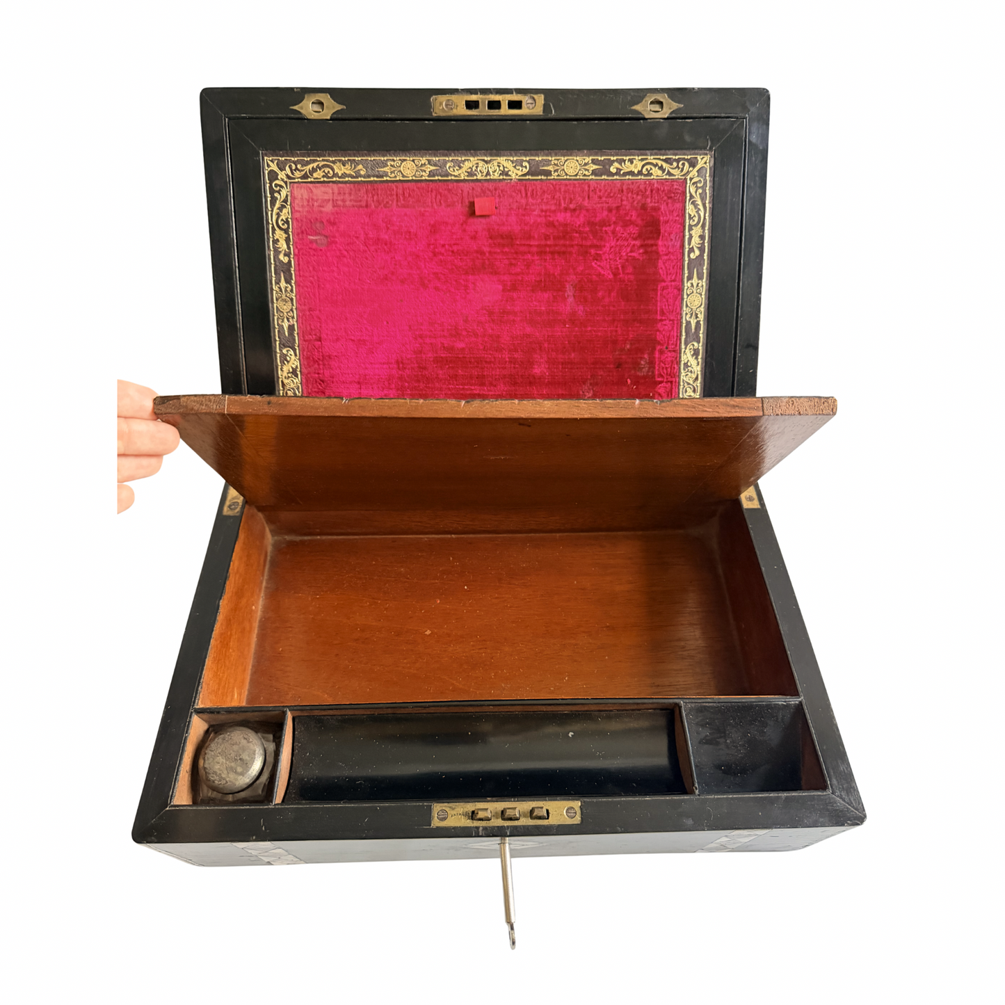 Antique English writing slope with mother of pearl and abalone inlay