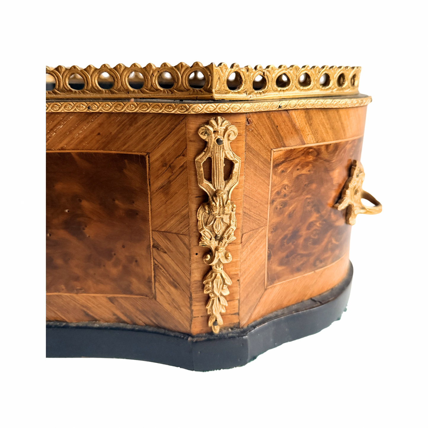 French antique amboyna and kingwood banded jardiniere