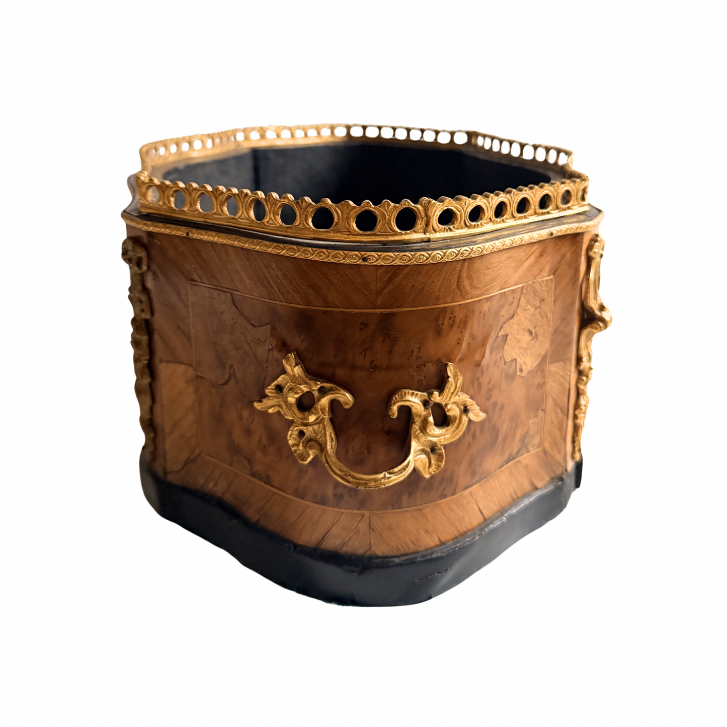 French antique amboyna and kingwood banded jardiniere