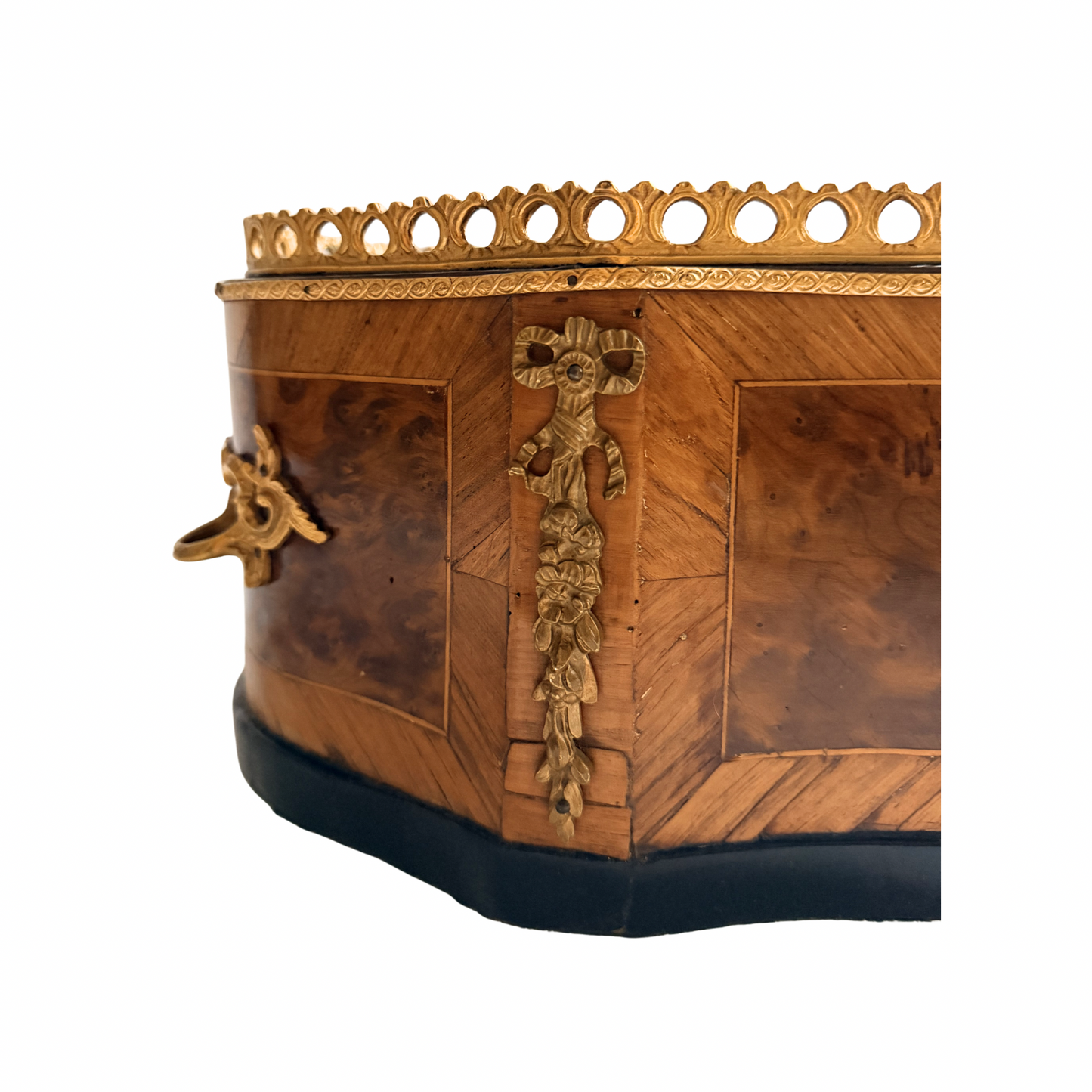 French antique amboyna and kingwood banded jardiniere