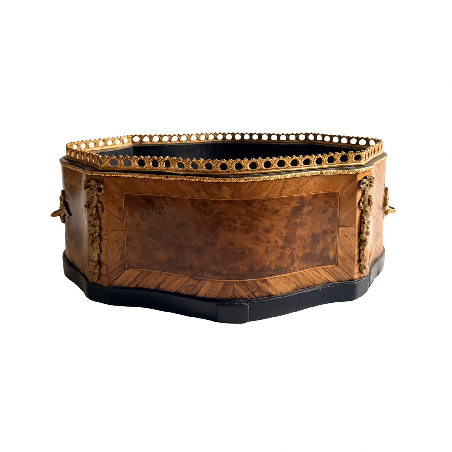 French antique amboyna and kingwood banded jardiniere