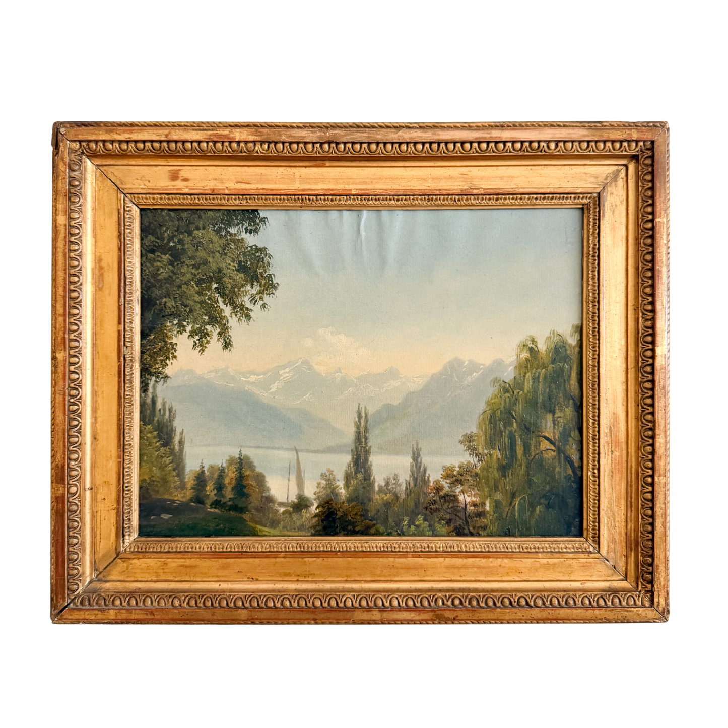 Antique 19th century alpine landscape oil painting