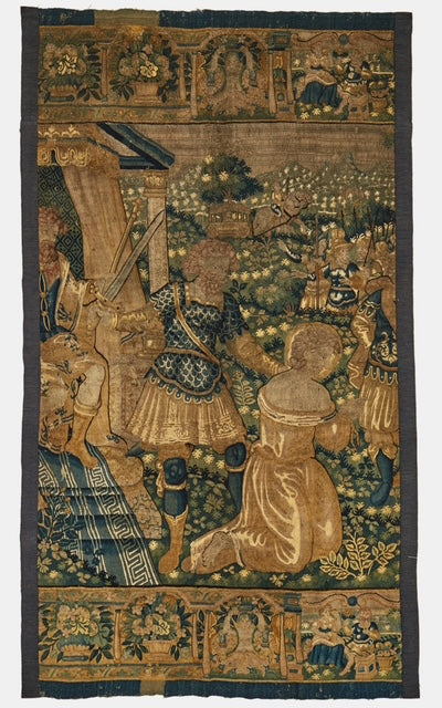 17th century handwoven Flemish tapestry fragment