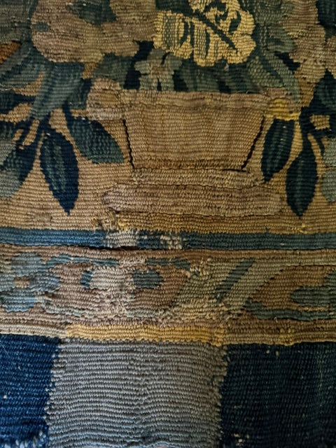 17th century handwoven Flemish tapestry fragment