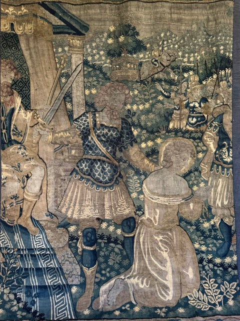 17th century handwoven Flemish tapestry fragment